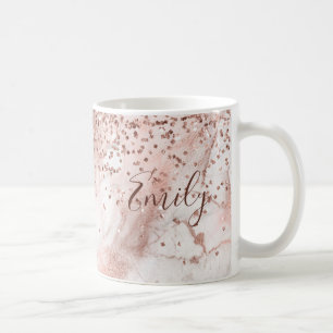 Faux Glitter Girly Rose Gold Marble Personalized Coffee Mug