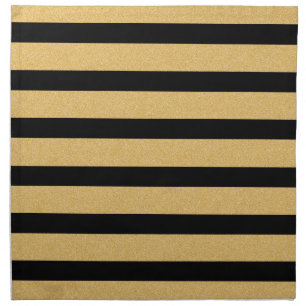 Faux Glitter Gold and Black Stripes Cloth Napkins