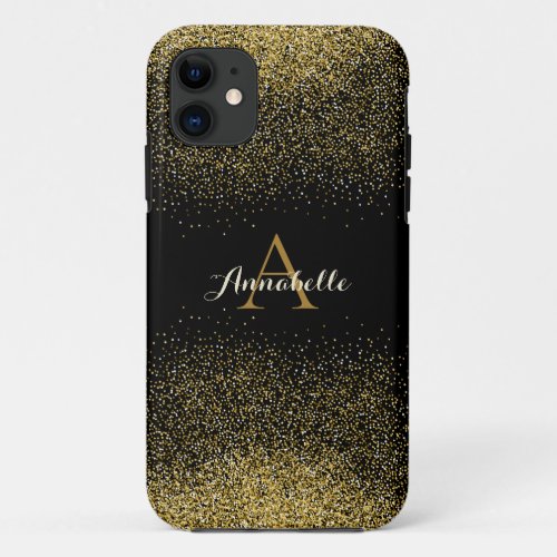 Faux Glitter Gold Black iPhone 11 Case