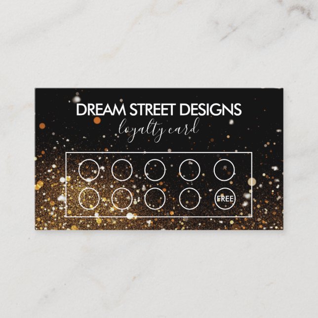 Faux Glitter Gold & Black Custom Loyalty Card (Front)