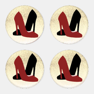  Faux Glitter Gold Chic Heels Coaster Set