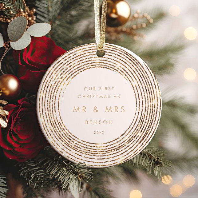 Faux Glitter Gold Circles 1st Christmas Milestone Ceramic Ornament (Creator Uploaded)