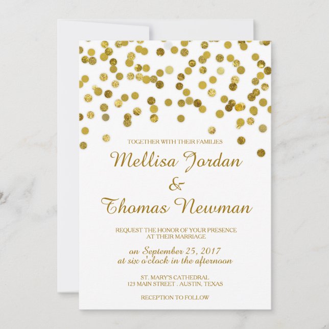 Faux Glitter Gold Confetti Wedding Invitation (Front)