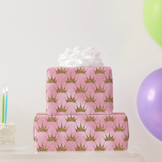 Faux glitter gold crown Princess party wrap Wrapping Paper (Party Gifts)