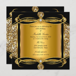 Faux Glitter Gold Diamond Black Birthday Party Invitation