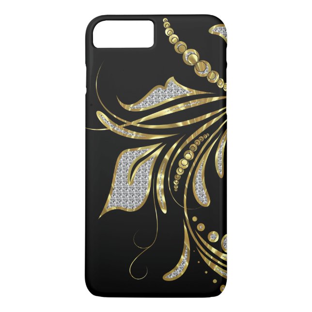 Faux Glitter & Gold Elegant Floral Swirl Case-Mate iPhone Case (Back)