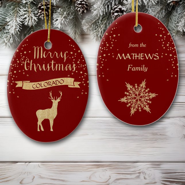 Faux Glitter Gold Elk Colorado Ceramic Ornament (Creator Uploaded)