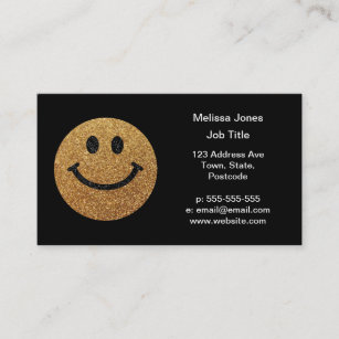 Faux Glitter Gold Happy Face - matte sparkles Business Card
