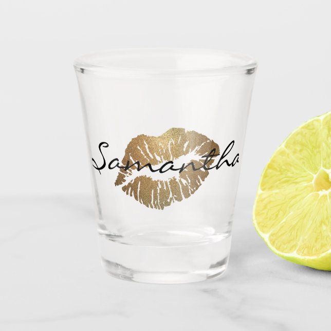 Faux Glitter Gold Kiss Shot Glass (Front)
