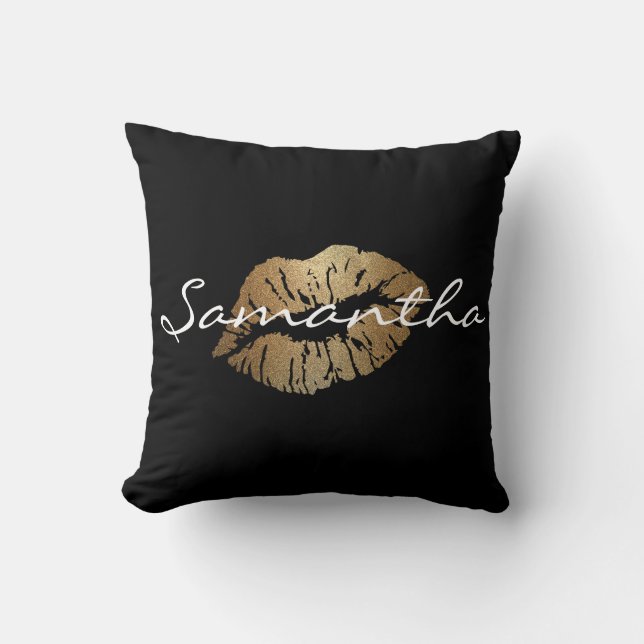 Faux Glitter Gold Kiss Throw Pillow (Front)