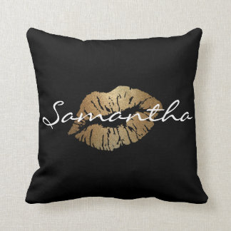 Faux Glitter Gold Kiss Throw Pillow