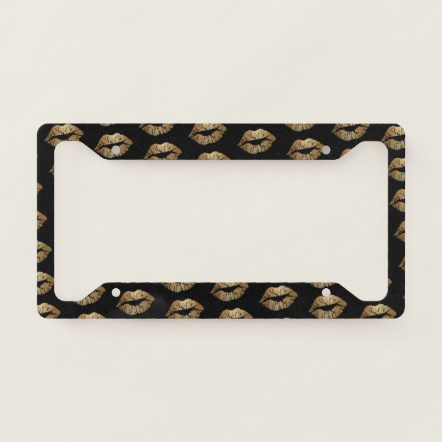 Faux Glitter Gold Kisses License Frame (Front)