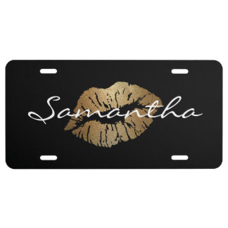 Faux Glitter Gold Kisses License Plate