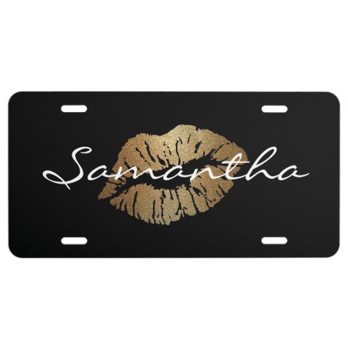 Faux Glitter Gold Kisses License Plate