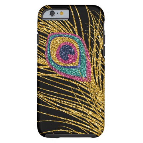 Faux Glitter Gold Peacock Feathers Tough iPhone 6 Case