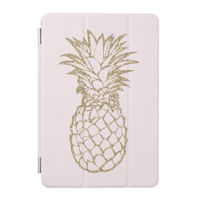 Faux Glitter Gold Pineapple Pink iPad Smart Cover (Front)