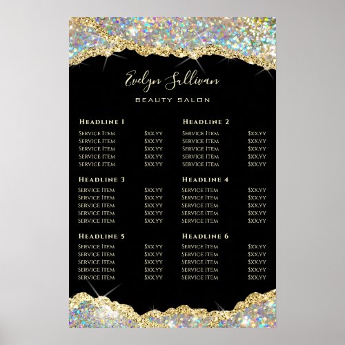 Faux glitter gold sequin price list poster