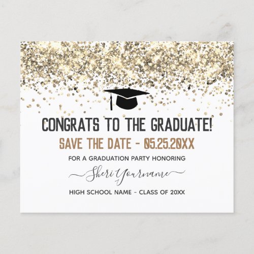 Faux Glitter Graduation Party Save the Date