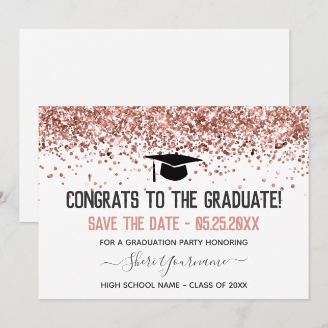 Faux Glitter Graduation Party Save the Date Invitation (Front/Back)