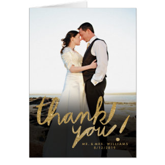 Faux Glitter Handwrite Photo Thank You Card