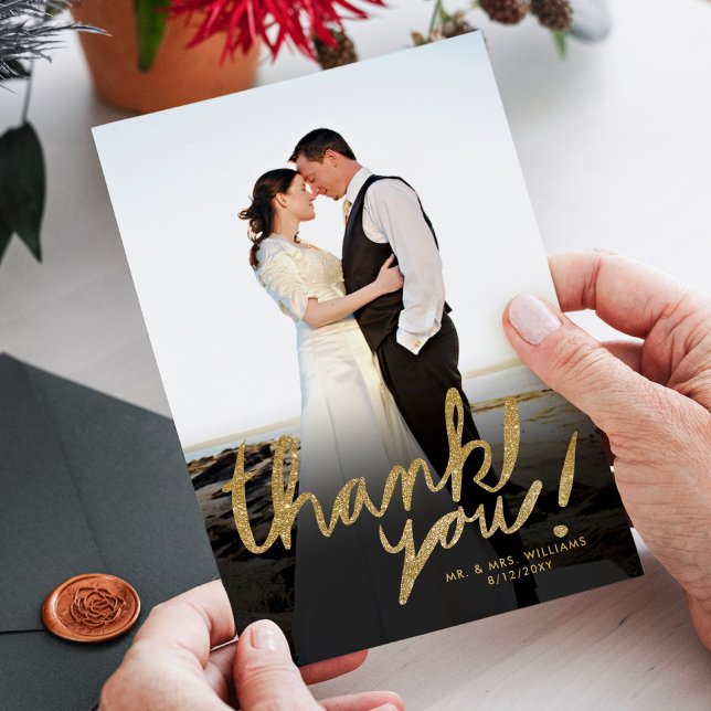 Faux Glitter Handwrite Photo Thank You Card (Creator Uploaded)