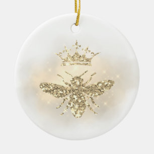 faux glitter honey queen bee ceramic ornament