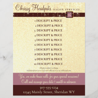 Faux glitter jewel hair stylist salon price list letterhead