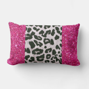  Faux Glitter Leopard Print Lumbar Throw Pillow