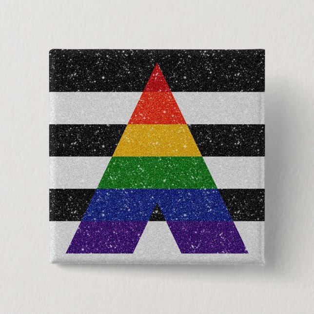 Faux Glitter LGBT Ally Pride Flag Background Pinback Button (Front)