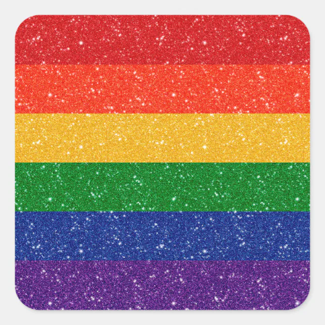 Faux Glitter LGBTQ Pride Rainbow Flag Square Sticker | Zazzle