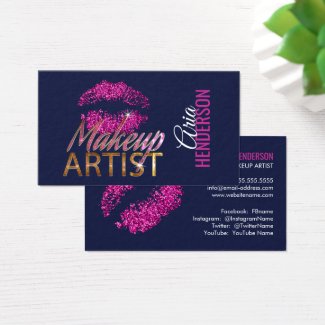 Faux Glitter Lips and Bling Makeup Artist Business Card