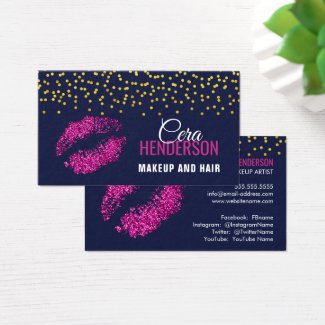 Faux Glitter Lips Gold Confetti Makeup Artist Business Card