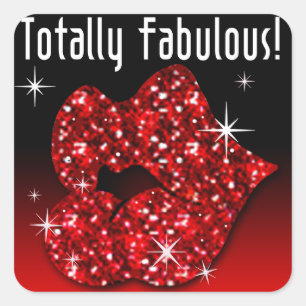 (faux) Glitter Lips Totally Fabulous red Square Sticker