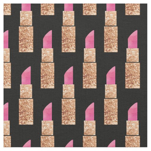 Faux Glitter Lipstick Makeup Beauty Pattern Black Fabric