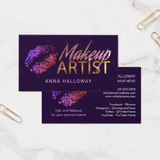 Faux Glitter Look Lips Bling Text Makeup Artist Business Card