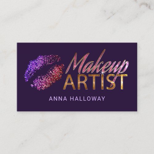 Faux Glitter Look Lips Bling Text Makeup Artist Business Card