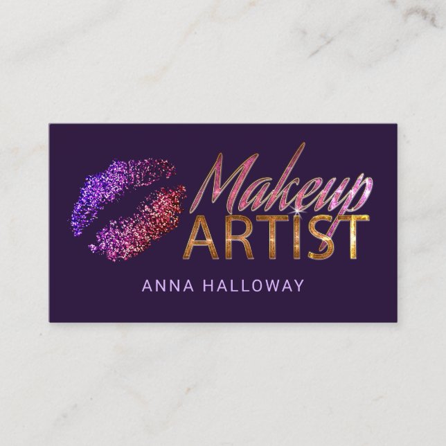 Faux Glitter Look Lips Bling Text Makeup Artist Business Card (Front)