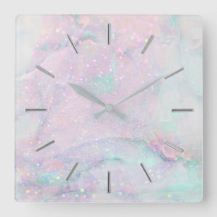 faux glitter marble abstract art square wall clock