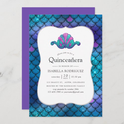Faux Glitter Mermaid Scale Pattern Quinceanera Invitation