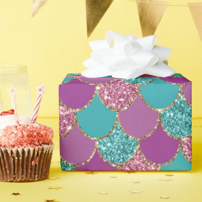 Faux glitter mermaid scales pattern party wrap wrapping paper (Birthday Party)