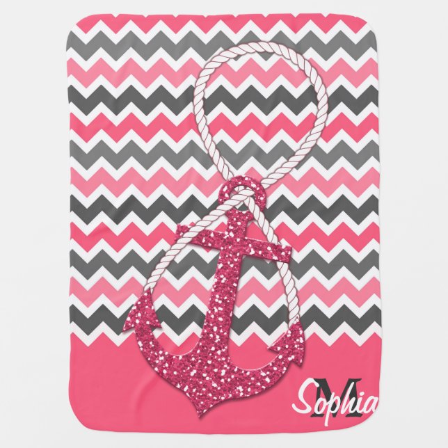 faux glitter nautical anchor infinity symbol baby blanket (Front)