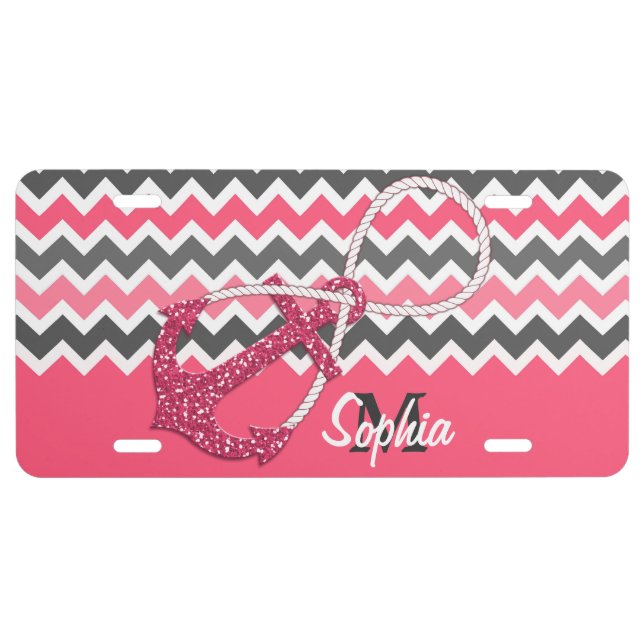 faux glitter nautical anchor infinity symbol license plate (Front)