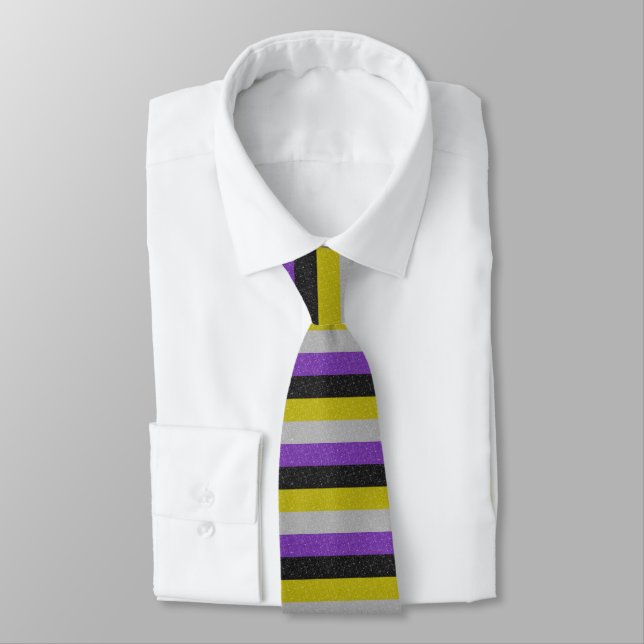 Faux Glitter Non-Binary Pride Flag Background Tie (Tied)