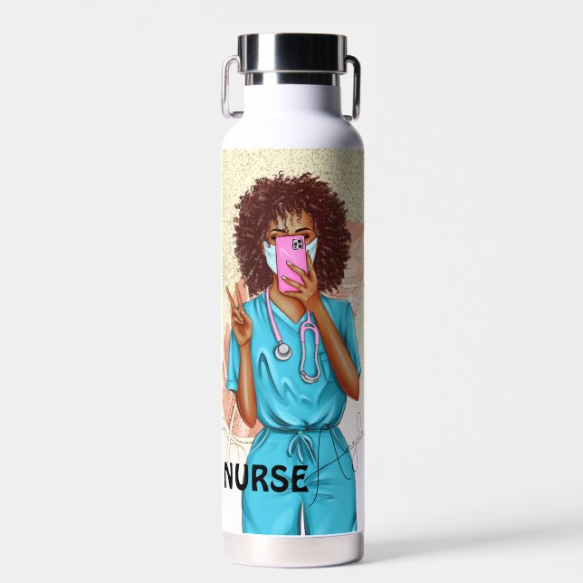 Faux Glitter Nurse Pink Gold Water Bottle (Front)
