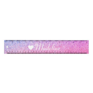 Faux Glitter Ombre Pink Cute Heart Name Ruler
