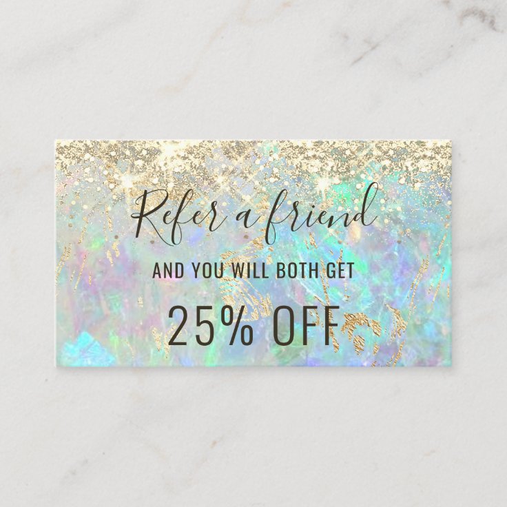 faux glitter opal background referral card | Zazzle