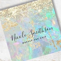 faux glitter opal background square business card