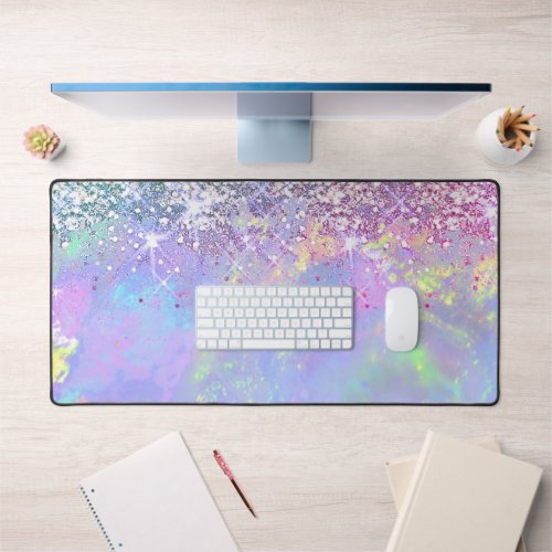 faux glitter opal business card desk mat