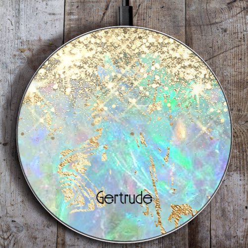 faux glitter opal design wireless charger 