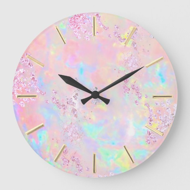 FAUX glitter opal  Large Clock (Front)